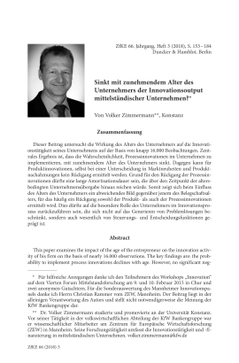 Sinkt mit zunehmendem Alter des Unternehmers der Innovationsoutput mittelständischer Unternehmen?