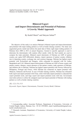 Bilateral Export and Import Determinants and Potential of Pakistan: A Gravity Model Approach