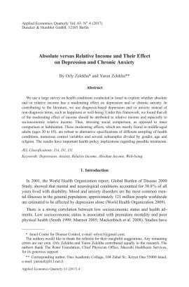 Absolute versus Relative Income and Their Effect on Depression and Chronic Anxiety