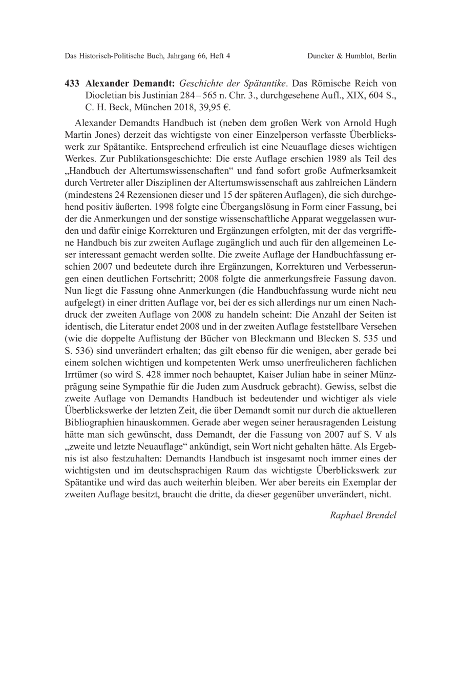 Alexander Demandt: Geschichte der Spätantike. Das Römische Reich von Diocletian bis Justinian 284 – 565 n. Chr. 3