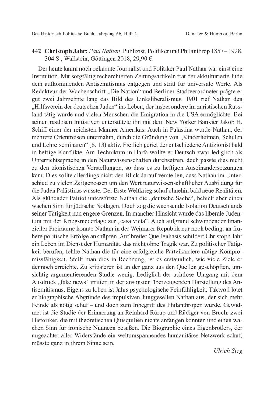 Christoph Jahr: Paul Nathan. Publizist, Politiker und Philanthrop 1857 – 1928