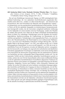 Katharina Bolle / Carlos Machado / Christian Witschel (Hg.): The Epigraphic Cultures of Late Antiquity