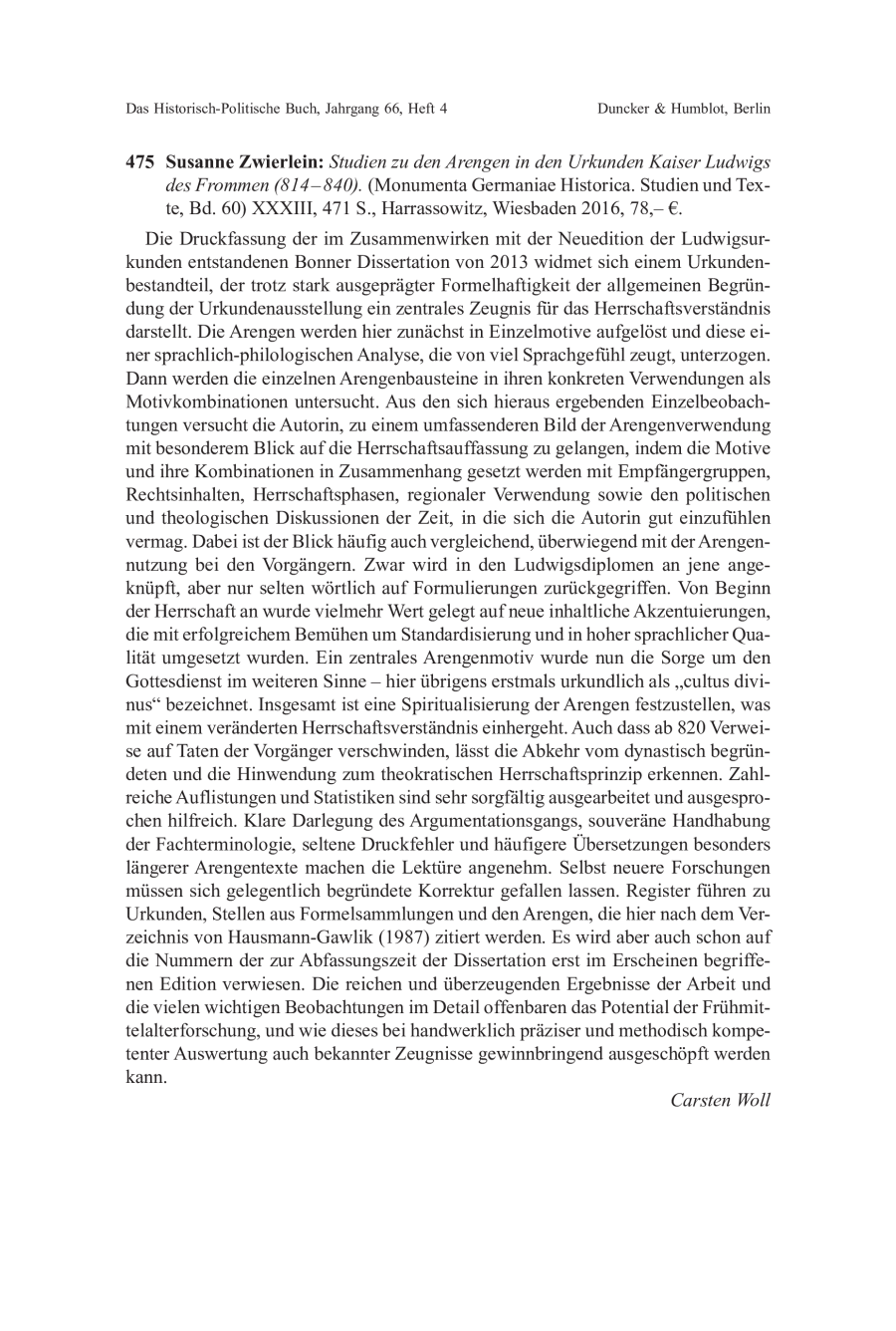 Susanne Zwierlein: Studien zu den Arengen in den Urkunden Kaiser Ludwigs des Frommen (814 – 840)