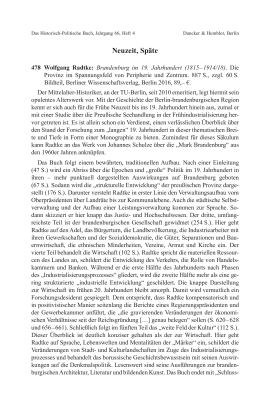 Wolfgang Radtke: Brandenburg im 19. Jahrhundert (1815 – 1914/18). Die Provinz im Spannungsfeld von Peripherie und Zentrum