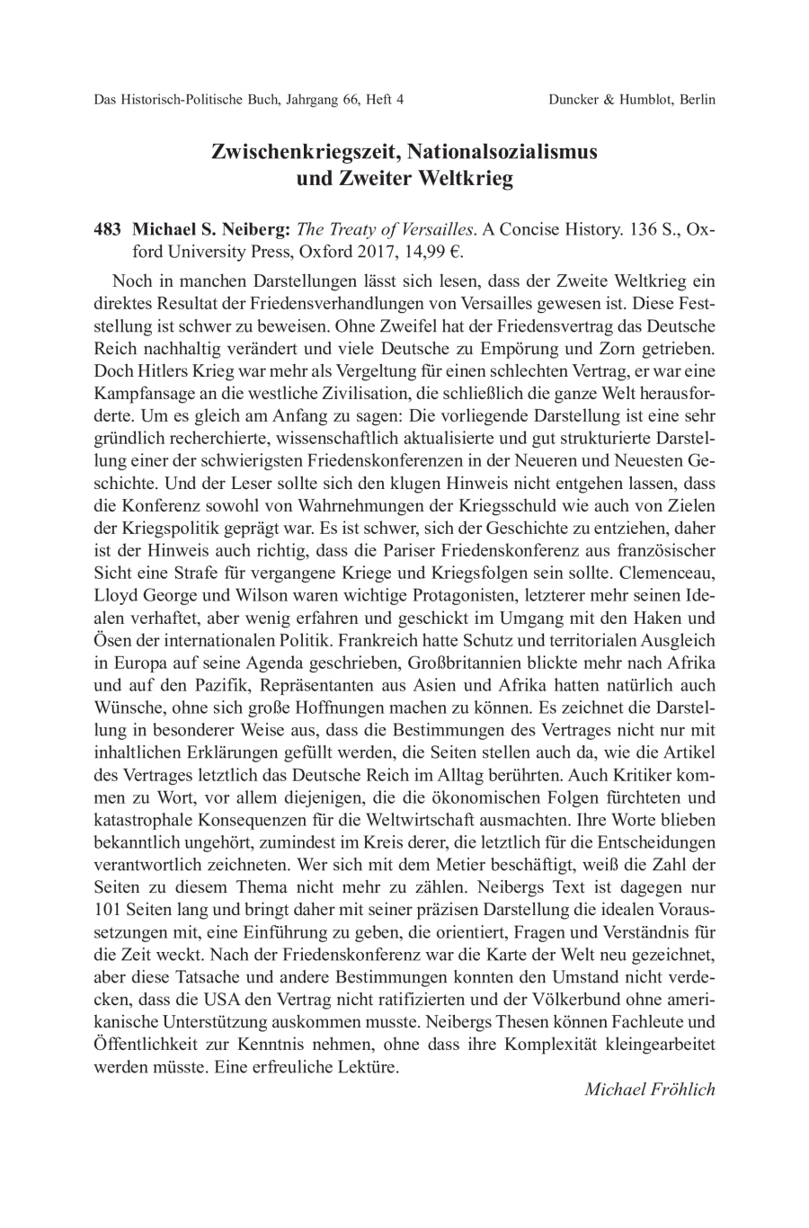 Michael S. Neiberg: The Treaty of Versailles. A Concise History