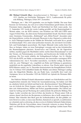 Michael Eckardt (Hg.): Ausnahmezustand in Thüringen – das Krisenjahr 1923. Quellen zur Geschichte Thüringens