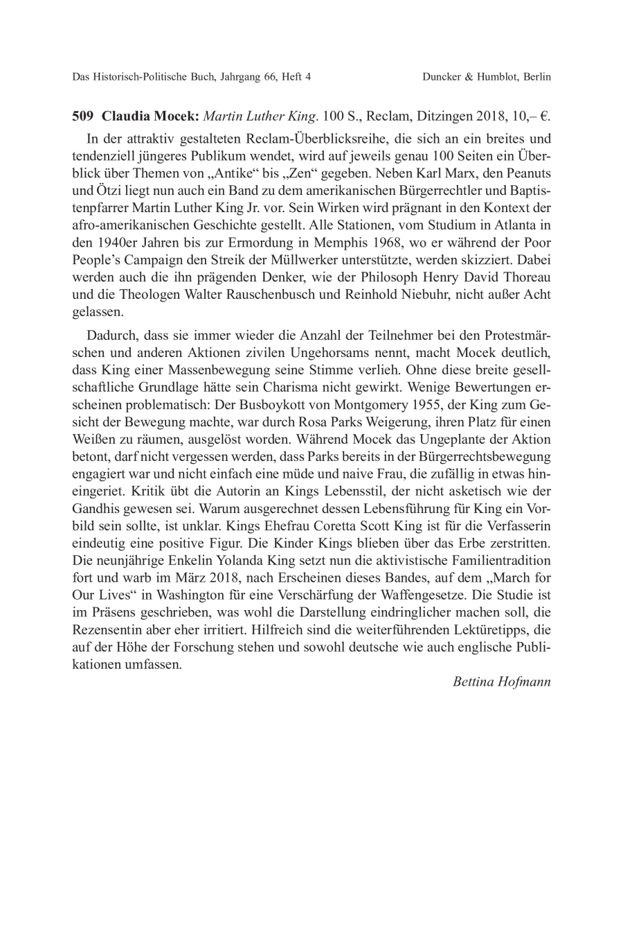 Claudia Mocek: Martin Luther King