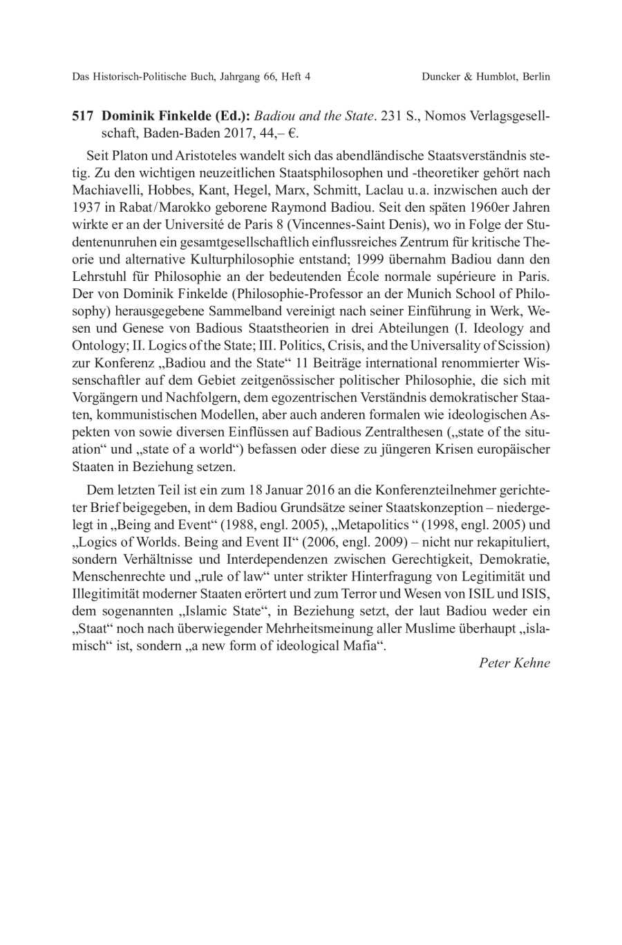 Dominik Finkelde (Ed.): Badiou and the State