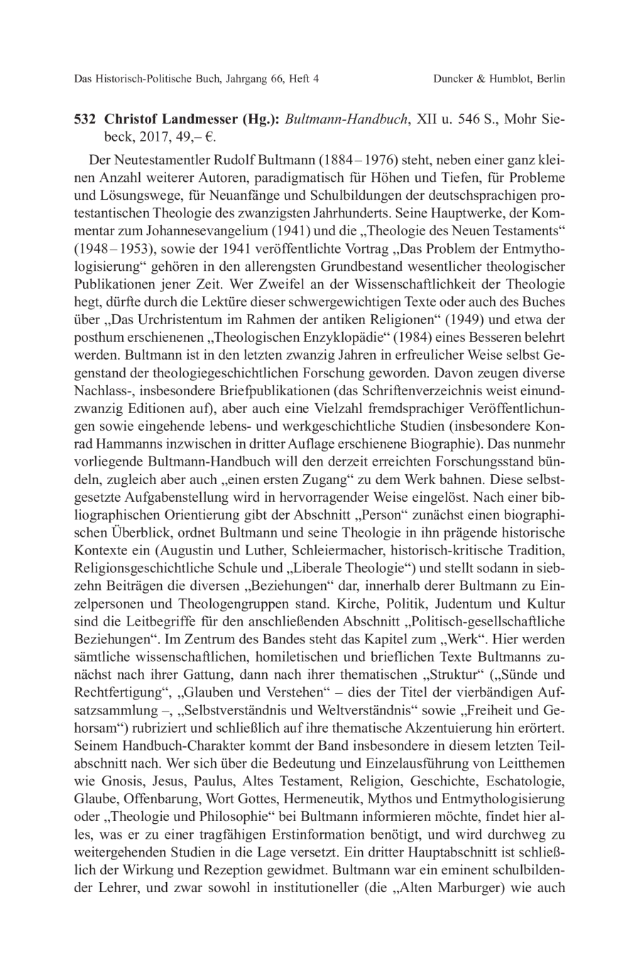 Christof Landmesser (Hg.): Bultmann-Handbuch