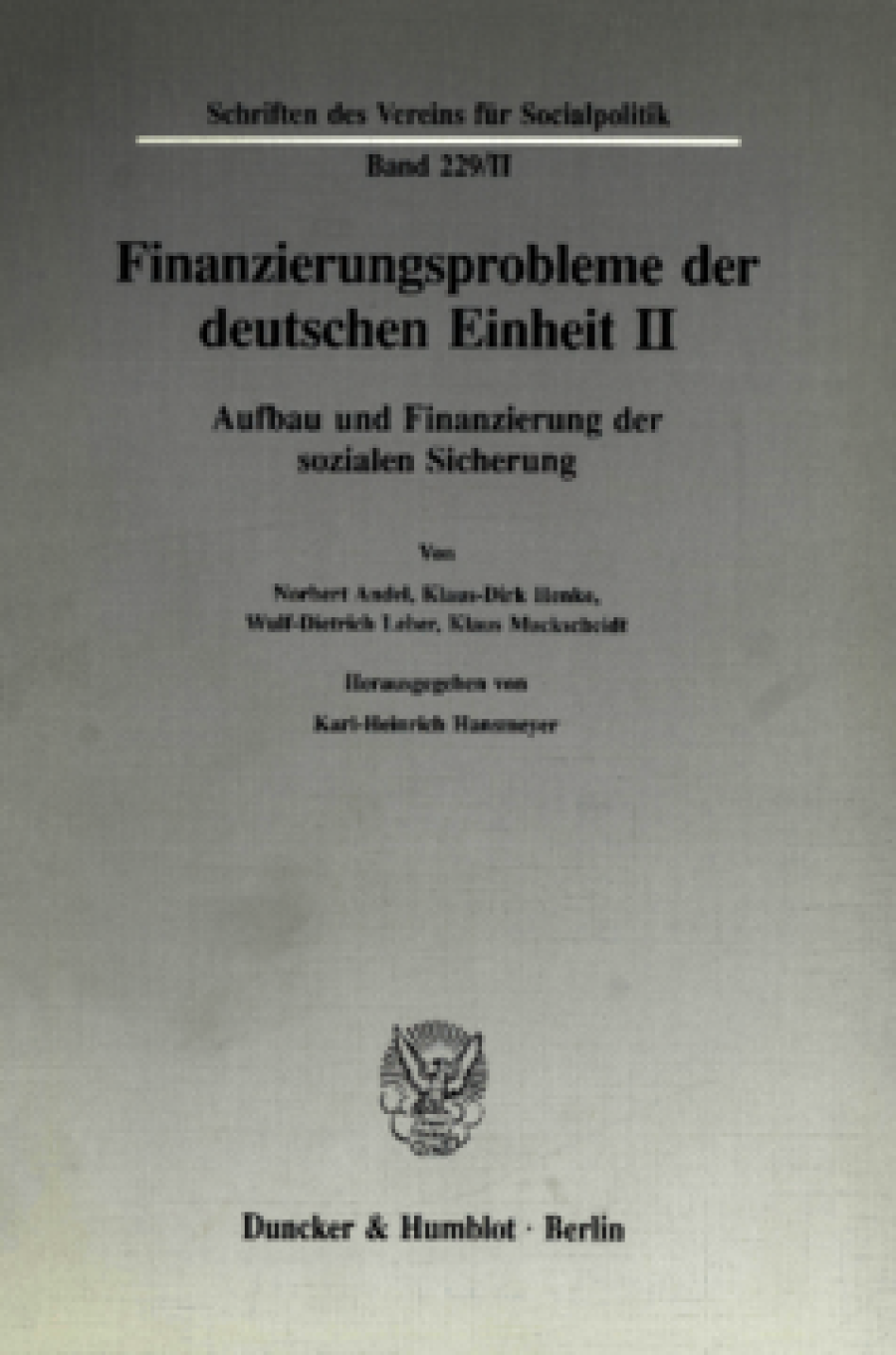 Finanzierungsprobleme der deutschen Einheit II
