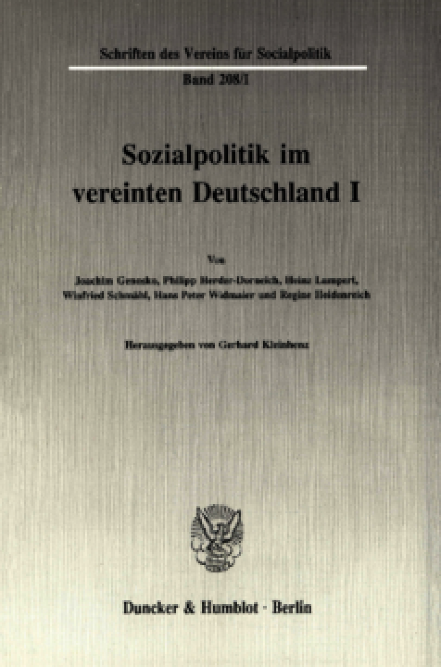 Sozialpolitik im vereinten Deutschland I