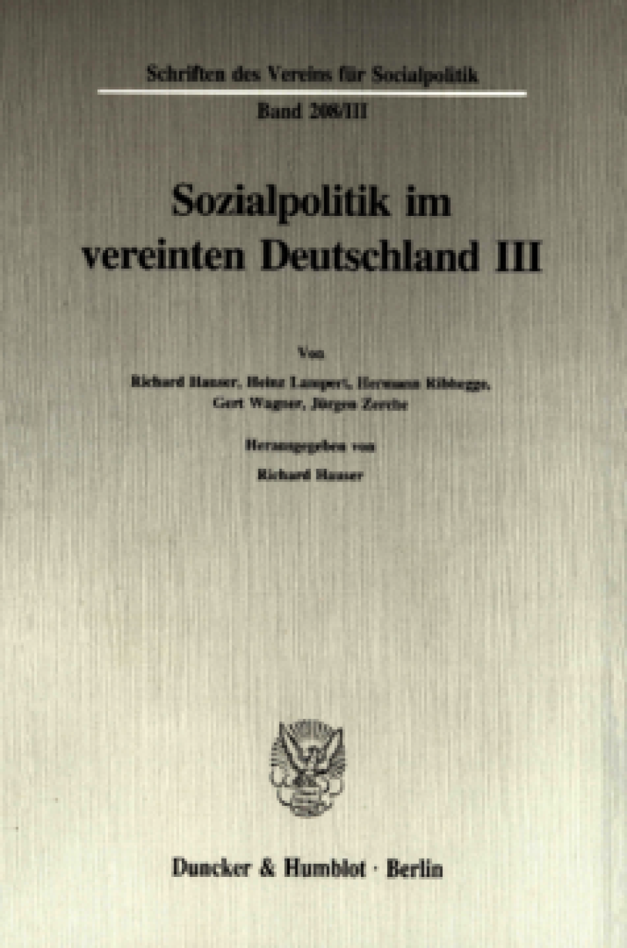 Sozialpolitik im vereinten Deutschland III
