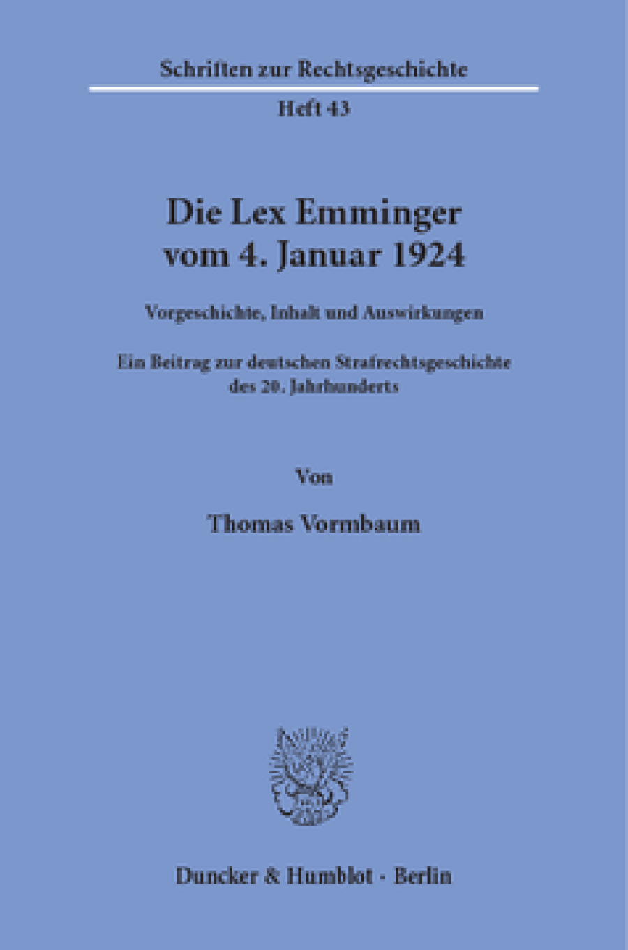 Die Lex Emminger vom 4. Januar 1924